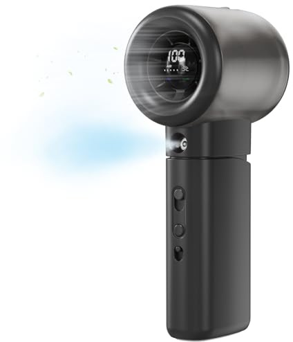 Ventilador de Mano con Función de Pulverización – Motor 16000 RPM, Batería 5000mAh, 1–100 Velocidades Ajustables, USB Recargable, Portátil y Ligero, Mini Ventilador con Niebla Fina para Verano, Exteri