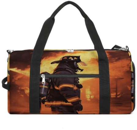 Firefighter Fireman Flame Gym Bag Duffle Bag Travel Bag | Travel Duffel Bags for Men & Women with Shoe Compartment Gym Duffle Bag for Workout Fitness Sport