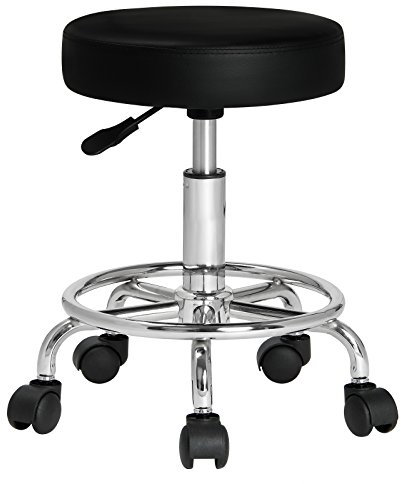 Casaria® Rollhocker Höhenverstellbar Schwarz 10cm Polsterung 51-65cm Sitzhöhe 360° Drehbar Ø35cm Fußstütze Rund Büro Hocker Drehhocker Arbeitshocker