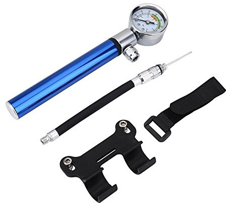 Cykelpump 88 PSI mini cykel luftpump passar Presta & Schrader med tryckmätare, konsolmontering, rörtillbehör (blå)