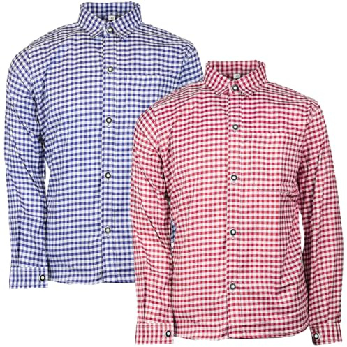 MS-Trachten Camicia Tradizionale Camicia per Bambini Camicia Rossa o Blu a Quadri (164, Blu)