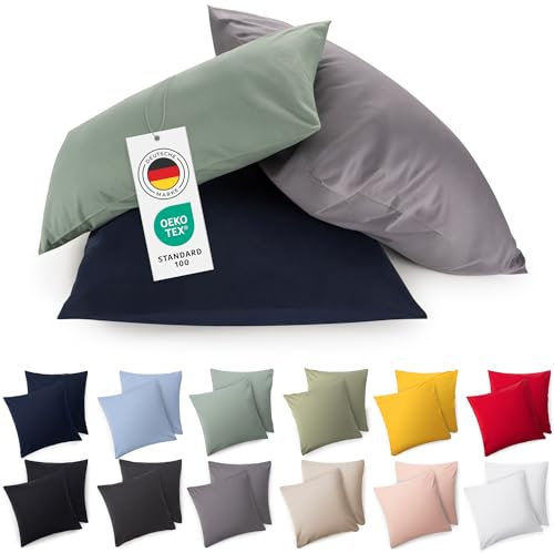 Blumtal Kissenbezug 40x40 cm (2er Set Kissenbezüge) - Grau - 100% Baumwoll-Jersey, Oeko-Tex Zertifiziert, Kissenhülle 40x40 - Jersey Kopfkissenbezug für Kissen 40x40 cm mit Reißverschluss