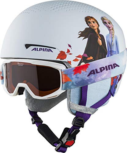 Alpina ZUPO Disney Set - Hochwertiges, Sicheres & Exklusives Disney Set aus Skibrille & Skihelm Für Kinder, Frozen II, 51-55 cm