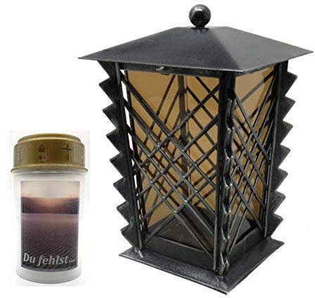 Lanterne funéraire en acier avec verre parsolaire et grilles, bougie LED 21 cm (aluminium)