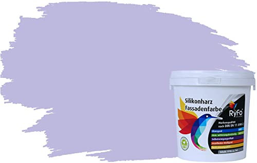 RyFo Colors Silikonharz Fassadenfarbe Lotuseffekt Trend Flieder 1l - bunte Fassadenfarbe, weitere Blau Farbtöne und Größen erhältlich, Deckkraft Klasse 1