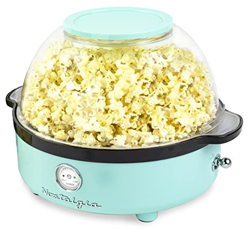 Nostalgia Classic Retro Electric Stirring Popcorn MakerMakes 24 CupsLarge Lid Doubles as Serving