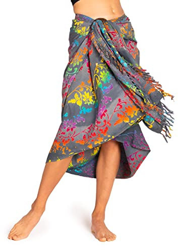 PANASIAM Sarong - Täckande XL Pareo - Strandsarong - Strandhandduk - Mörk | Unisex, omlottkjol, lätt strandklänning eller bikiniöverdrag, viskos, handfärgad, XL sarong, höftsjal, Bali batik