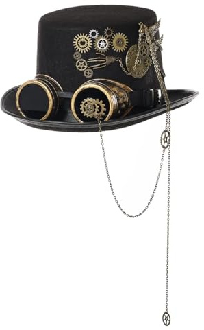 BPURB Chapeau haut-de-forme steampunk avec lunettes pour homme et femme (58 cm, noir)