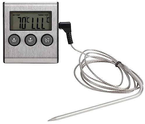 Uadme Thermomètre à Viande Numérique,Thermomètre Pour Barbecue,Thermomètre à Sonde De Cuisson Pour Aliments Avec Minuterie Et Outil De Mesure de la Température