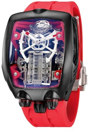 FEICE FM666 (Red) Watches for Men Automatic Skeleton Waterproof Mineral Glass Japanese Movement Supercar Wristwatch Breathable Silicone watch strap Anti Shock Business Tourbillon Watch Durable for Daily Wear Gift for All Occasions.