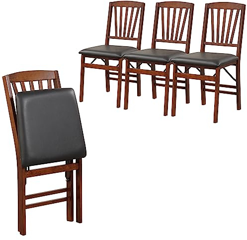 Giantex Folding Dining Chairs Set of 4, Foldable Wood Kitchen Chairs with Padded Seat, Solid Wood Frame, Max Load 400 Lbs, No Assembly Easy to Store Wooden Dining Chairs for Apartment, Small Space