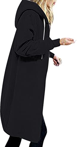 WOXIHUAN Felpa Donna Lungo con Cappuccio Giacca Cerniera e Tasche Ragazza Abito Casual Lungo Pullover in Felpa con Maniche Lunghe Maglione con Tasche Invernale Felpe Calda Cardigan