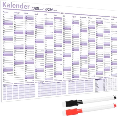 DERAYEE XXL Jahresplaner 2025-2026 Wandkalender,Kalender 2025 Wandkalender Querformat gefaltet mit 13 Monaten Kalender,Größe Wandplaner,Jahreskalender 2025, Plakatkalender(98x68 cm)