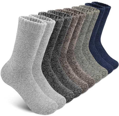 SIMIYA Thermosocken Herren, 5 Paar Wollsocken Herren Dicke Socken Warme Wintersocken Atmungsaktiv Wandersocken für Wandern, Sports, Zuhause, Eu Größe 43-46