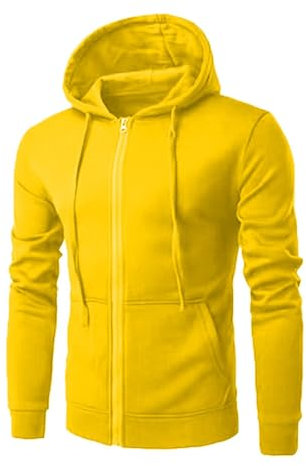 UHouse Sweatjacke Herren mit Kapuze Freizeit Zipper Hoodie Sport Kapuzenpullover mit Reißverschluss Einfarbige Kapuzenjacke Lässig Y2k Kaputzensweatjacke Slim Fit Bequeme Sportjacke Gelb XL