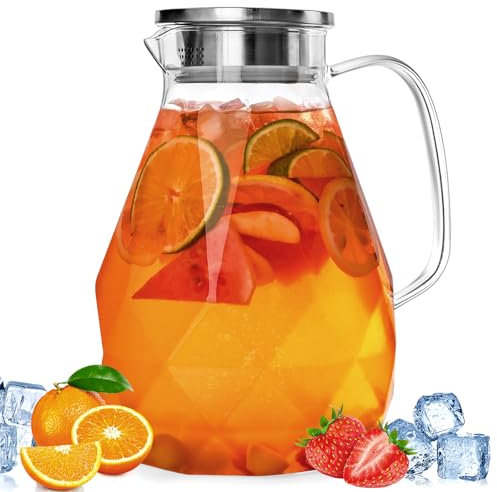 Glass Pitcher with Lid,1 Gallon Glass Water Pitcher Hot/Cold Water Jug, Juice and Iced Tea Beverage Carafe with Lid (Extra-Wide Mouth)