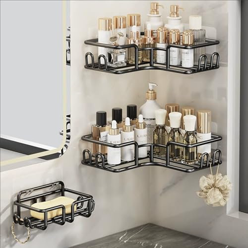 Elecbee 3 unidades de estante de ducha sin taladrar esquina, estantería de ducha sin taladrar, cesta de ducha para colgar esquina, soporte de gel de ducha con 5 ganchos, soporte para champú para ducha