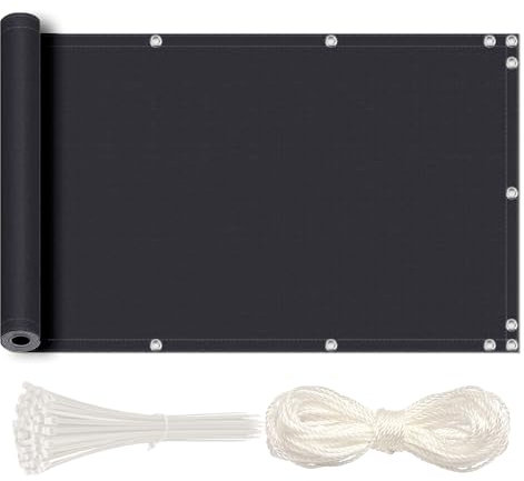 MEEYI Privacidad De Balcón Y Pantallas Protectoras 120x100cm Pantalla para Balcón Protección De Privacidad Impermeable Protección UV para Jardín Balcón Terraza con Ataduras de Cables Gris foncé