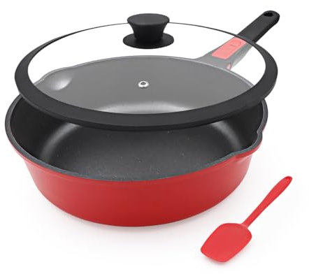 Bobikuke Padella 24 cm con coperchio, padella in alluminio con manico rimovibile, per tutti i fornelli|antigraffio|antiaderente