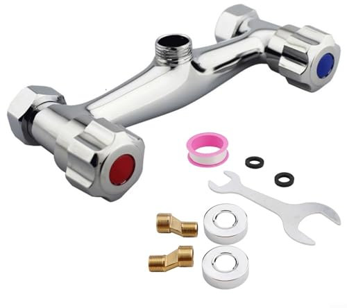 Duscharmatur Chrom Zweigriff Mischbatterie Badezimmer Wasserhahn Messing Brause Ventil Heißes und Kaltes Wasser Mischer G1/2 Anschluss 150mm Lochabstand