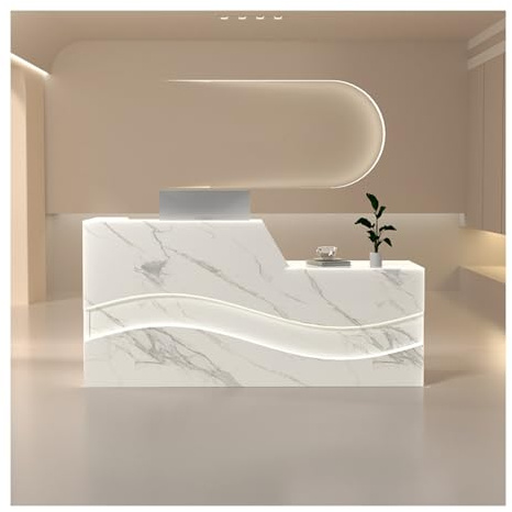 ZHENGQIAN Empfangstheke,Verkaufstheke,Empfangstheke mit LED-Beleuchtung, Empfangstresen for Einkaufszentren,Firmenrezeptionen Usw,Hotelsfür Firmenhallen,Bekleidungsgeschäften(E,RIGHT-140CM/55IN)