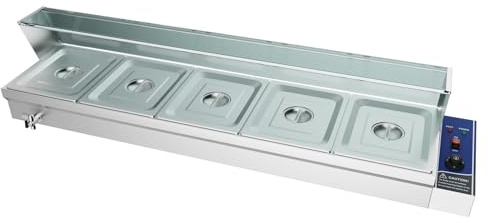 TAIMIKO Bain Marie Electric Food Warmer 1500W Commercial Stainless Steel Buffet Wet Well Sauce Drain Tap Gastronorm Container Catering Restaurants 30-85°C (5x1/2 GN Pans,With Glass)