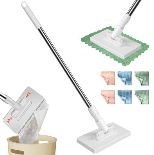 Wischmopp mit Druck-Klemm-System 2025 – Händefrei wechseln – 130 cm Teleskopstiel – Mikrofaser Bodenwischer Nass & Trocken – mit 6 Wiederverwendbarem Tuch – Mopp ohne Händewaschen