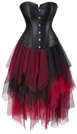 Josamogre Corset Dress with Layered Skirt Tulle 2 Set Women's ic High Low Asymmetry Costume Halloween Black M