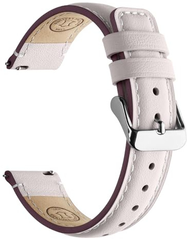 Fullmosa Cinturino in Pelle 18mm per Orologio, Sgancio Rapido, Elegante Cinturini di Ricambio per Smartwatch e Orologi da Polso da Uomo e Donne,Bianco+Fibbia Argento