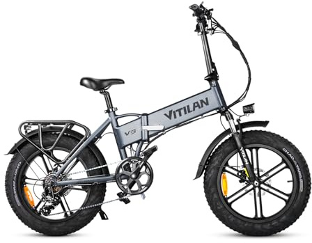 VITILAN V3 Bici Elettrica Pieghevole, E-Bike da 624Wh 13Ah Batteria Rimovibile,Pedalata Assistita per 60-80 km,7 Velocità,Massima 25 km/h, Display LCD a Colori, 20×4.0 Fat Tire (Grigio)