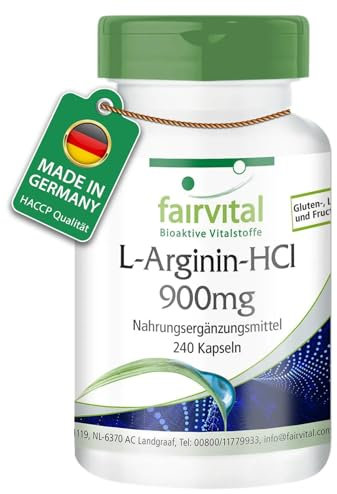 Fairvital | L-Arginin-HCl Kapseln 900mg - 240 Kapseln - HOCHDOSIERT - VEGAN