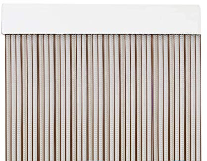 MERCURY TEXTIL Cortina para Puerta Tiras PVC 210x90cm，Cortina para Puerta Exterior (Transparente+Filo Marron P3)