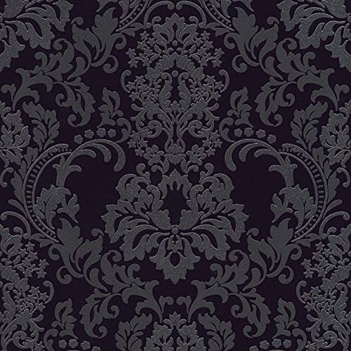 Neobarock Tapete in Schwarz und Grau | Ornament Tapete im eleganten Stil | Schwarze Vliestapete mit Barock Muster ideal für Schlafzimmer