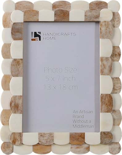 Handicrafts Home 5 by 7 Brown Picture Frame, Handmade Scallop pattern Bone inlay Photo Frame for Wall/Tabletop, Boho Farmhouse Vintage Home, Gallery Wall & Desk Decor, Christmas, Family Picture Frame
