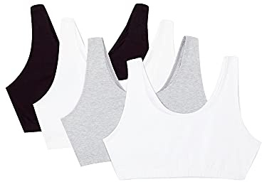 Fruit of the Loom Women's Built Up Tank Style Sports Bra Value Pack, Black/White/White/Heather Grey 4-Pack, 42