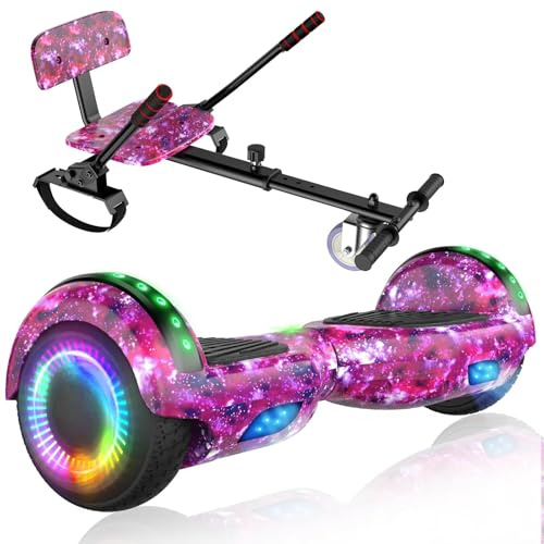 LIEAGLE Scooter With Seat Attachment, 6.5 Scooters Go Kart Combo With Colorful LED Lights & Bluetooth, For Kids Boys Girls Adults All Ages(Starry Purple with Kart)