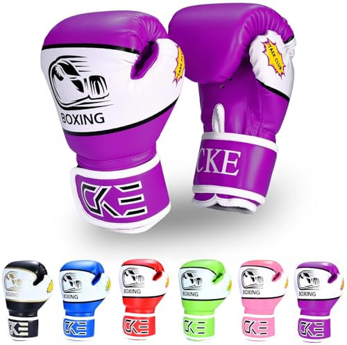 CKE Kinder Boxhandschuhe für Kinder 5-12 Jahre Jungen Mädchen，Boxhandschuhe Trainingshandschuhe Boxing Gloves für Kids Boxsack Kickboxing für Muay Thai (Purple)