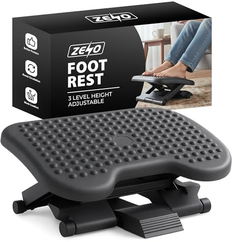 ZENO Foot Rest 3 Height Adjustable | Under Desk Foot Rest | Foot Stool with 30 Degree Tilt Angle Adjustment | Massage Surface Texture Improves Comfort for Home & Office | Black