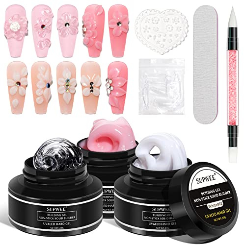 SUPWEE Solid Builder Gel 3D Nail Art Gel 3 Farben Klar Weiß Rosa Builder Nägel Nagelverlängerung für Nagelsalon 30g für DIY-Nagelkunst zu Hause