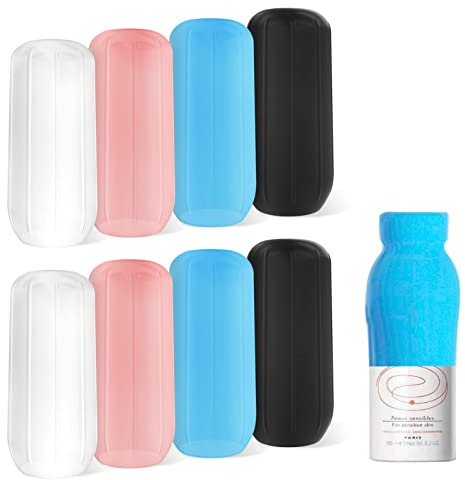 Jognee 8 Fundas para Botellas de Silicona de Viaje, artículos de tocador para protección de Fugas, Funda elástica para Viajes al Aire Libre, Accesorios de Viaje Reutilizables para champú Gel