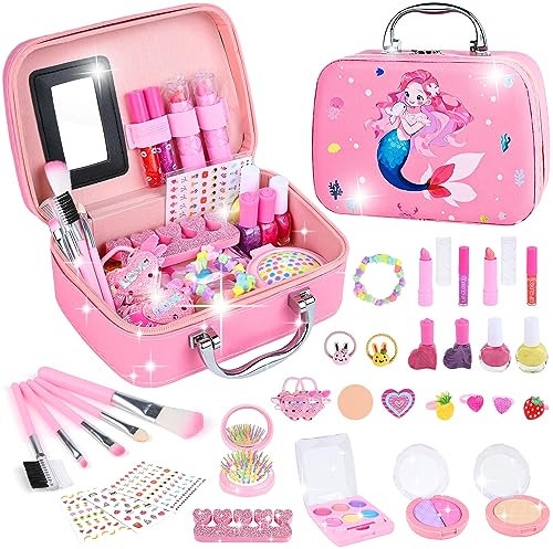 Kinderschminke Set, Schminkkoffer Mädchen, Waschbar Schminke Kinder Makeup Set, Spielzeug Weihnachts Geburtstags Geschenke für 3-10 Jahre
