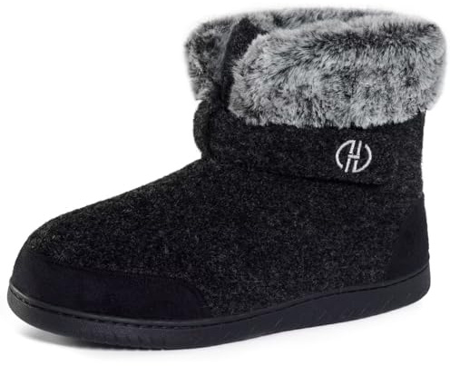 GURGER Män kvinnor toffel stövlar minnesskum husskor inomhus utomhus mjuka plysch fleece tofflor, E1 Svart, 39.5/40.5 EU