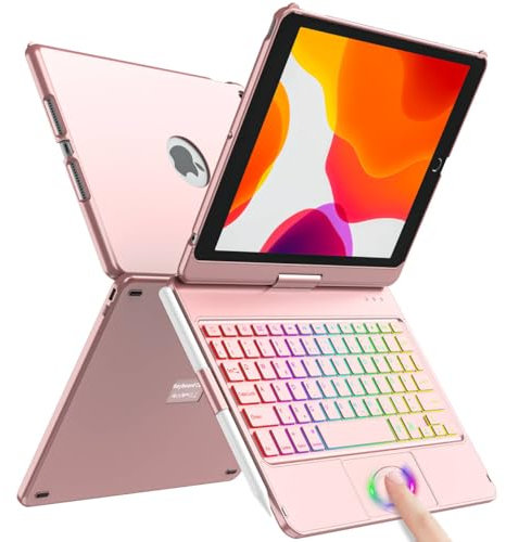 Tastatur Hülle für iPad 10.2 Zoll,für iPad 9/8/7 Generation Hülle,360° Touchpad Flip Hartschale Slim Cover,Kabellose Bluetooth Tastaturhülle,7 Hintergrundbeleuchtungen, Auto Sleep/Wake,QWERTZ Layout