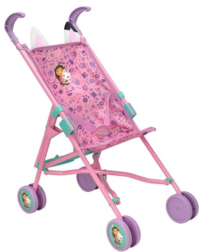 Gabby's Dollhouse Pink & Purple Single Stroller | Toy Dolls Buggy | Baby Doll Pushchair for Kids | Children's Umbrella Fold Doll Stroller Toy | Role Play Dolls Pushchair Accessories | Ages 2+