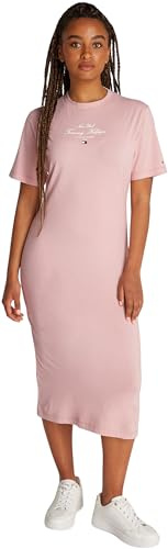 Tommy Hilfiger Robe T-Shirt Femme Script Longueur Midi, Rose (Foggy Pink), XS