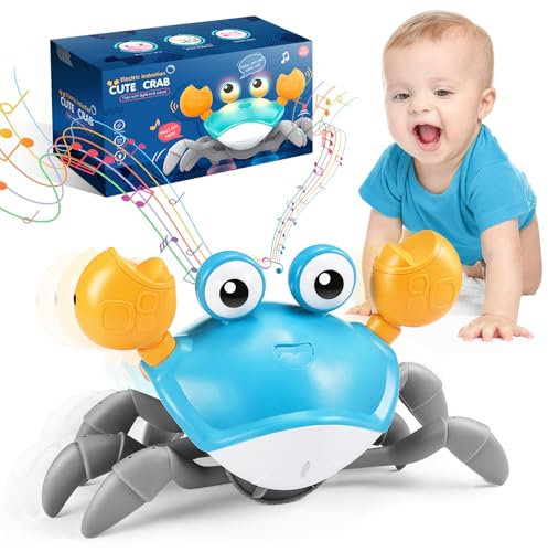 Adeokay Kinderspielzeug ab 1 2 3 Jahr, Krabbe Baby Spielzeug ab 6 7 8 9 10 Monate Tummy Time Toys Crawling Crab Geschenk Kind 1-3 Jahre Junge Mädchen Crawl Musikalische Spielzeuge für Babies