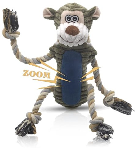 BUYPOW Funny Plush Dog Chew Toys, Squeaky Dog Toys, Interactive Tug of War Puppy Toys, Stuffed Dog Toys for Small, Medium and Large Dogs - Monkey