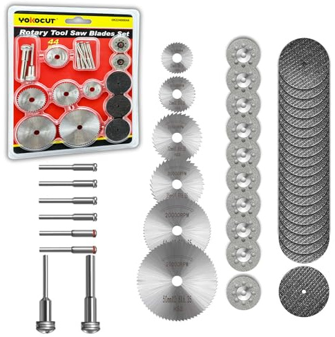 YOKOCUT 44Pcs Rotary Drill Saw Blades Set, HSS & Diamond Cutting Discs, Mandrels, Compatible with Dremel, Wood, PVC, Aluminum, Soft Metal, Marble, Ceramics