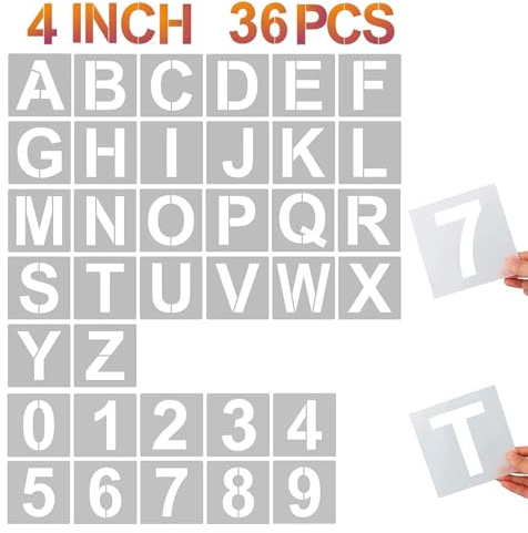 3 Inch Letter and Number Stencils, 36 PCS Reusable Spray Paint Stencil,Alphabet Plastic Stencil for Painting on Wood, Wall, Fabric, Rock, Chalkboard