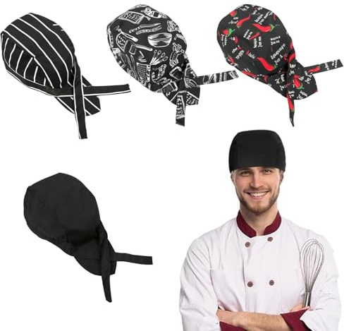 KASESSS 4 Pieces Chef Hat Unisex, Chefs Hat Elastic, Chef Hats, Chef Cap Quickly Dry, sChef Hats for Men Women, Kitchen Hat Professional, Chef Bandana Hat for Restaurant Hotel Catering Clubber